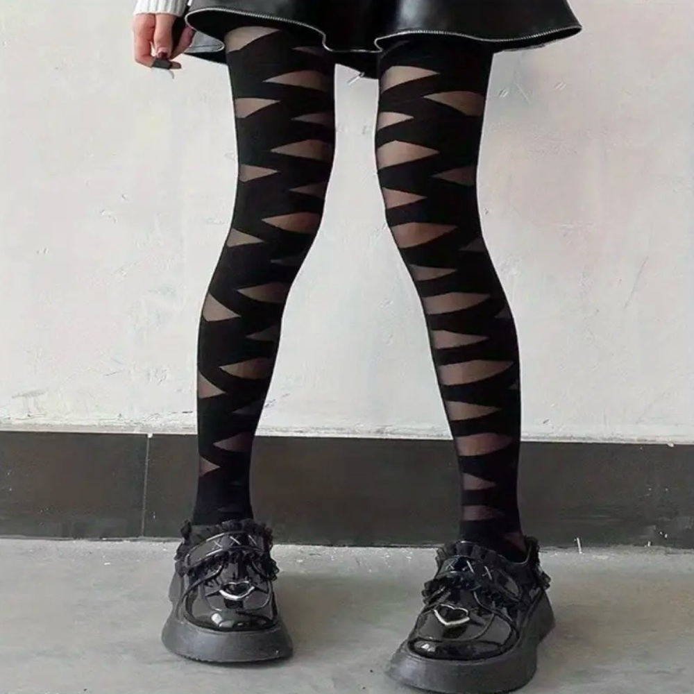 Black Thin Strappy Pattern Pantyhose Comfy Smooth Slim Footed Pantyhose One Size - Picture 7 of 9